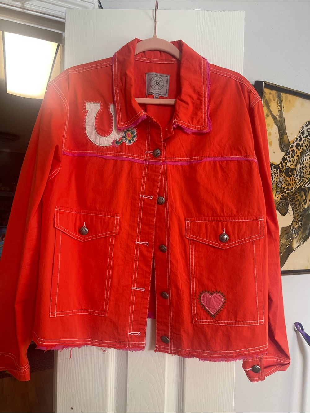 Double D Ranch orange  Embroidered Western Bomber Jacket